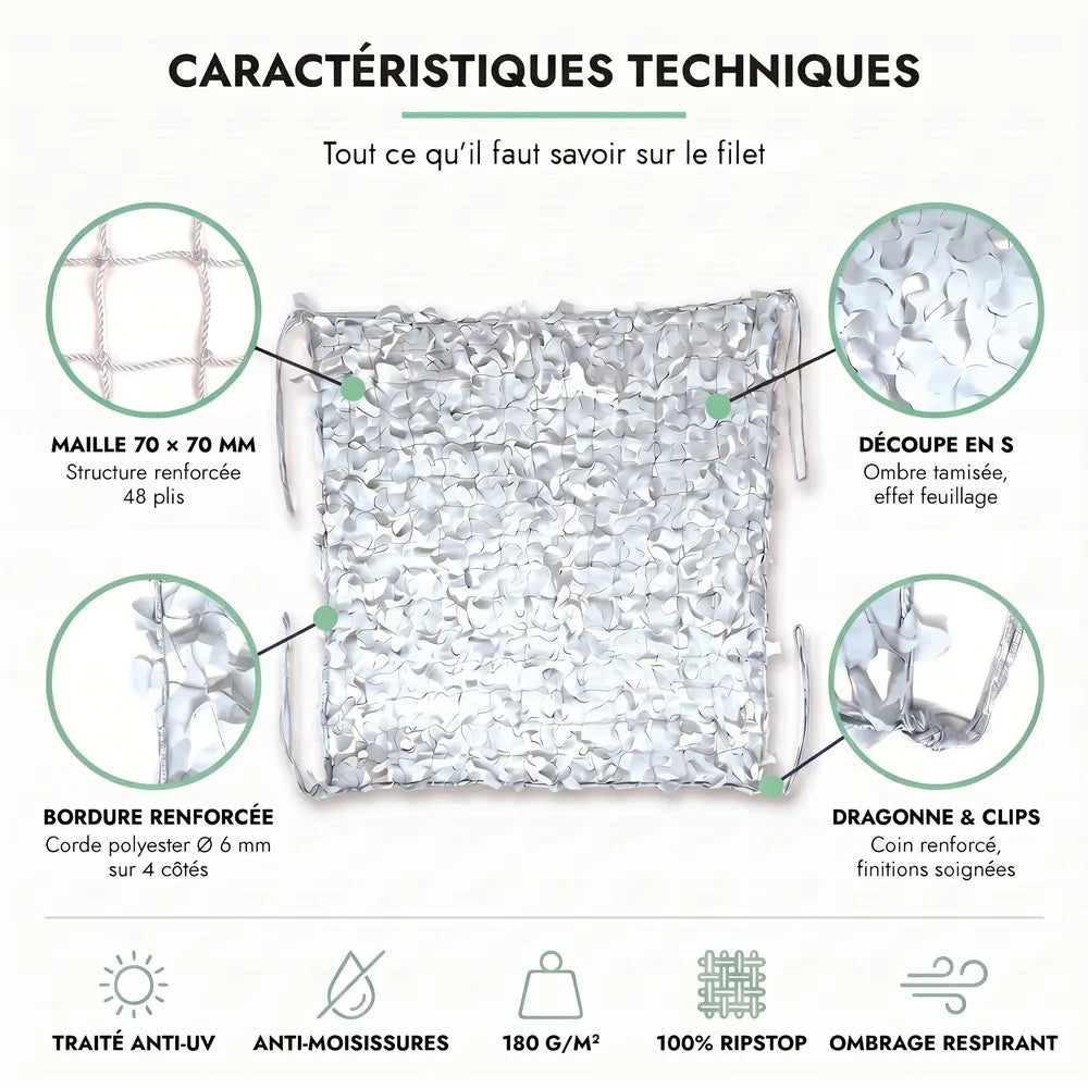 Reinforced white camouflage net