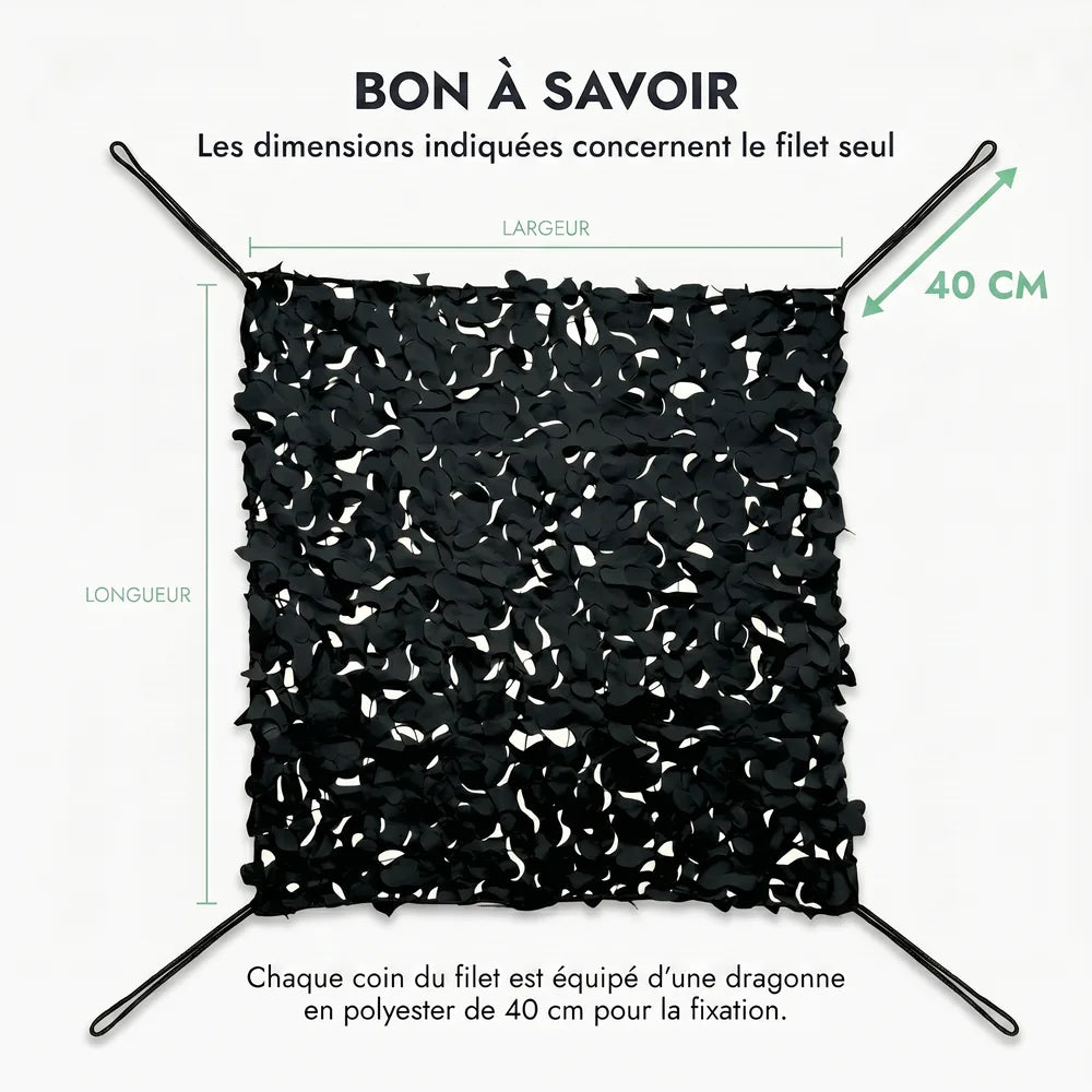 Reinforced black camouflage net