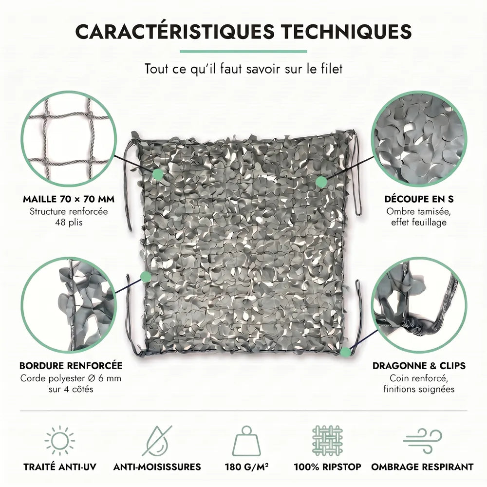 Reinforced grey camouflage net